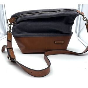 LL Bean Womens Waxed Canvas Crossbody Shoulder Bag Purse Gray Brown Leather